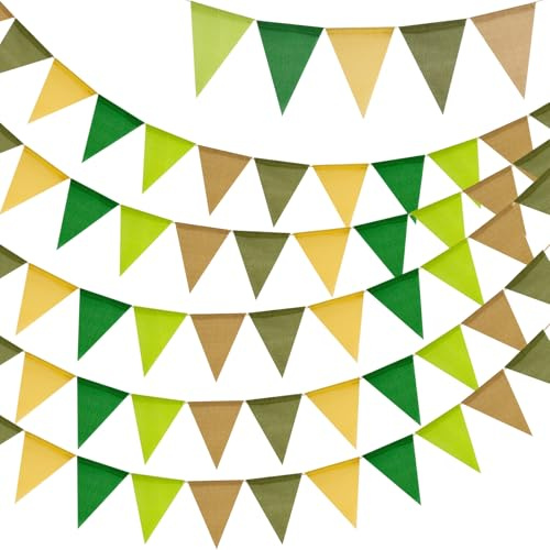 G2PLUS 20M Sage Green Burlap Triangle Bunting, 60PCS Green Theme Banner, Reusable Outdoor Waterproof Bunting for Woodland/Summer Garden/Birthday Decor