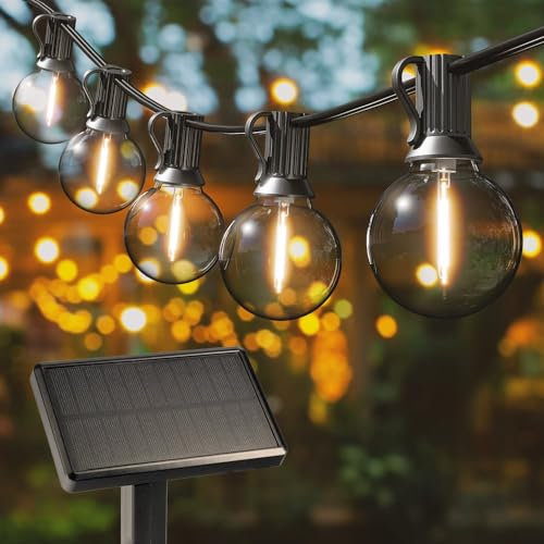 HOFTRONIC - Catena luminosa solare esterna 5 metri - 10 lampadine - 4 modalità di illuminazione - Luce bianca calda 2700 K - Interruttore crepuscolare - 10 Watt 300 lumen - Impermeabile IP44