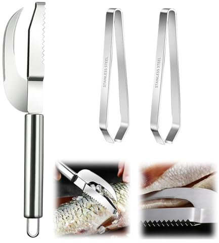 AMSNINK Edelstahl Fischschuppen Entferner Entferner Drei Stück Set Mit Ein Flacher Pinzette Und Ein Schräg Geschnittener Pinzette, Fischentschupper, Entschupper Für Fisch, Werkzeug Für Küche