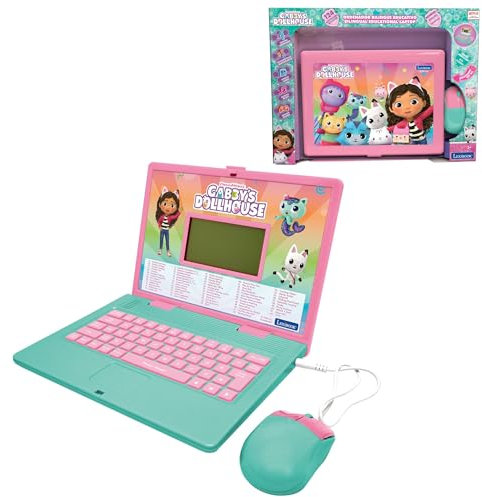 Lexibook, La Casa de Muñecas de Gabby, Ordenador Educativo bilingüe INGLÉS/ESPAÑOL, 124 Actividades de Lengua, Escritura, matemáticas, lógica, música y Juegos, Rosa/Azul, JC598GDHi2