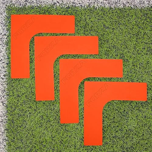 FORZA Pitch Line Marker Corners | Pack of 4 Ultra Durable Rubber Markers - Ideal for Pitch Boundary Marking [9 Colour Options] (Orange)