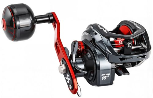 Sougayilang Baitcaster, mulinello da pesca, 400 dimensioni con resistenza massima di 15,9 kg, rapporto di trasmissione 6,3:1, mulinello a basso profilo per musky, per destrorsi