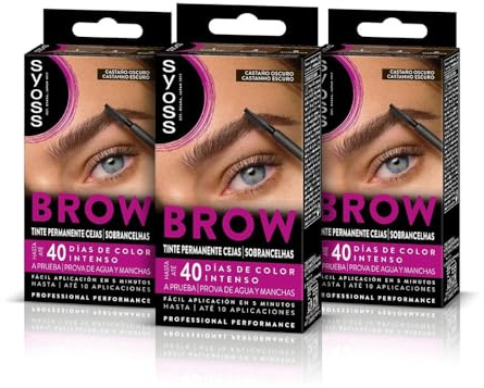 Syoss Brow Tint - Colorazione permanente per sopracciglia - marrone scuro, confezione da 3 pezzi, copertura totale e colore durevole