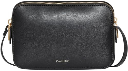 Calvin Klein Bolsa de cámara alargada con logotipo de aluminio para mujer, LV04F3276G, cruzada, color negro (negro/coco tostado), talla única, Negro (negro/coco tostado), One Size