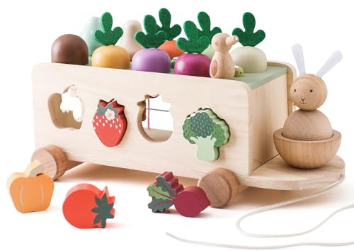 WOODEN TEETHER Montessori Juguete de madera a partir de 1, 2 y 3 años, juego de clasificación, rompecabezas de madera, cosecha de zanahoria, juguete de granja, juguete educativo, regalos para niños y