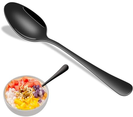 Black Dinner Spoons Set of 8, Stainless Steel Table Spoons Set, Metal Cutlery Spoon for Soup, Dessert Spoons for Kitchen and Restauant