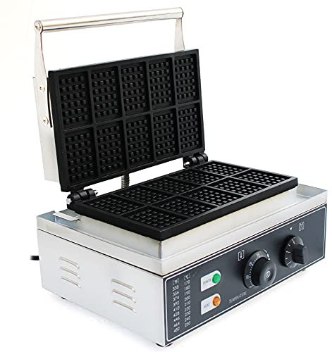 Gofrera comercial de acero inoxidable 1550 W profesional Waffle Maker Machine, sartén antiadherente, gofrera belga, control de tiempo y temperatura