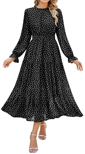 GRACE KARIN Vestito Donna Elegante in Chiffon con Gonna a Balze Linea A Vita Elasticizzata e Maniche Lunghe