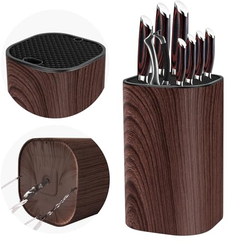 Ceppo Coltelli da Cucina Vuoto, Qoosea 3 in 1 Ceppo Portacoltelli da Cucina con Slot Porta, Staccabile Portacoltelli Universal per Una Facile Pulizia Salvaspazio-Marrone