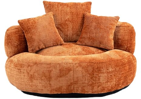 Zenithz NALONE Pouf avec dossier haut et accoudoirs - XXL - Inodore et lavable - Pour adultes - Fauteuil de jeu - Chenille orange