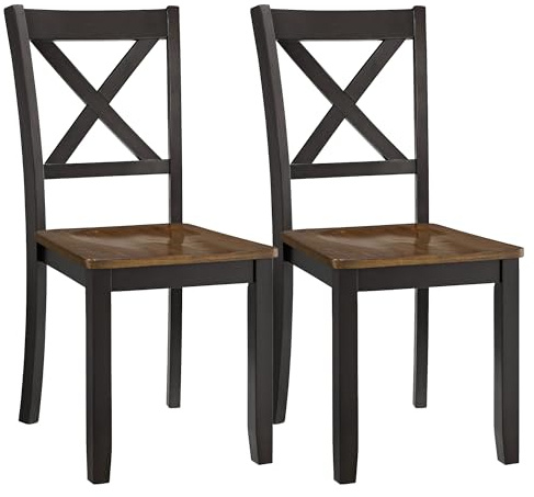 ROME + OAK X-Back Farmhouse Wooden Armless Dining Chairs in Black/Dark Brown, Set of 2 - Indoor Home Kitchen Seating Furniture