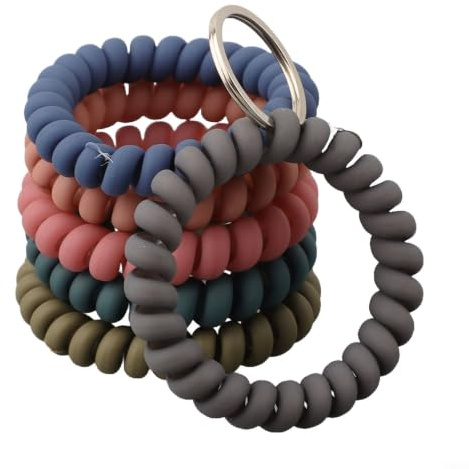 Qualoramall Lot de 6 bracelets porte-clés extensibles en spirale pour salle de sport, piscine, sauna, plage, bracelet en plastique élastique avec anneau en métal pour adultes, femmes et hommes
