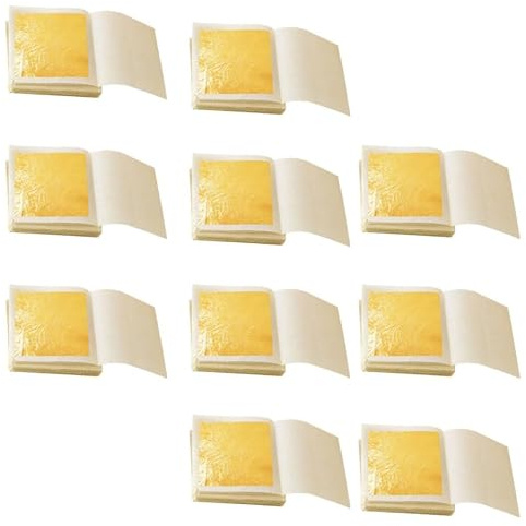 RUNROTOO 10 Feuilles de Papier Imitation Feuille D'or 24k Comestible à 98% pour Usage Cosmétique et Décoration de Statues de Bouddha, Or Véritable sans Changement de Couleur