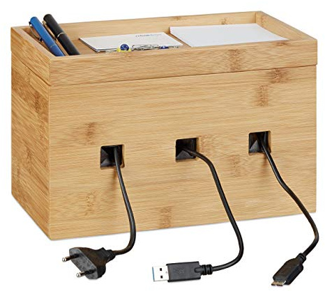 Relaxdays Organizer Porta Prese, Nascondi Cavi, Box Compatto, Universale, Pratico, HxLxP: 16,5 x 25,5 x 14 cm, Marrone