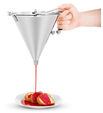 Royal Catering RCOF-2 reservoartratt rostfritt stål tratt 2 l likörtratt bakverk fyllmedel parlinfyllare (låsbart utlopp, 3 fyllningsspetsar Ø 4/5/6 mm, inkl. förvaringsstativ)
