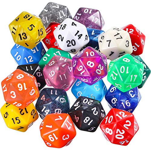 25 Stück Polyedrisch Würfel Set mit Schwarzem Beutel für DND RPG MTG und Andere Tisch Spiele mit Zufälligem Mehrfarbigem Sortiment (D20)