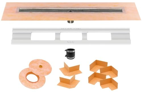 Schluter Kerdi Line Shower Drain with 24 Stainless Steel Channel Body and Waterproof Kerdi Collar - Ideal for Showers and Wet Rooms - Center Outlet Position, 23-5/8 Grate Length - KL1V60E60