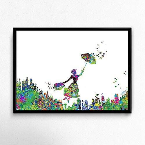 Nacnic Manifesto Maria Poppins Stile dell'acquerello. Film cinematografici, film e attori. Poster di antichi film con stile acquerello. Dimensione A4 con telaio