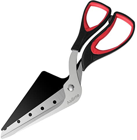 Asdirne Pizzaschere, Pizzaschneider, ultra-scharfe, abnehmbare Klinge mit einer Ablage, ergonomischer weicher TPR-Griff, 26,7 cm, Schwarz und Rot