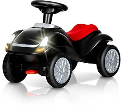 Rollplay Footie, Kinderfahrzeug mit LED-Front Scheinwerfer, Hupe, Blinker, Flüsterreifen und weichem Sitz, belastbar bis zu 25 kg, Rutschfahrzeug für Kinder ab 1 Jahr, rot schwarz