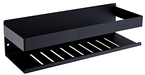 KigKog® Mensola da Doccia Senza Foratura - Mensole Bagno Autoadesivo Nero Opaco Organizzatore da Parete, Acciaio ​Inox Adesivo Portaoggetti Doccia 30CM, K07-30MB