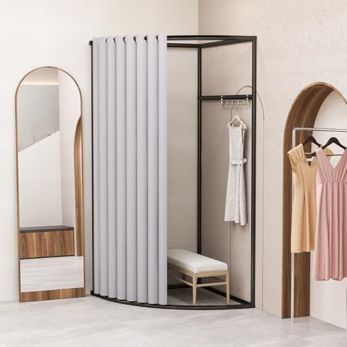 Lvrunben Clothing Store Fitting Room, Portable Privacy Protection Dressing Room, C-shaped Wall Corner Changing Room, Fitting Room for Room Divider, Shopping Mall, Office and Boutique (Light Gray)