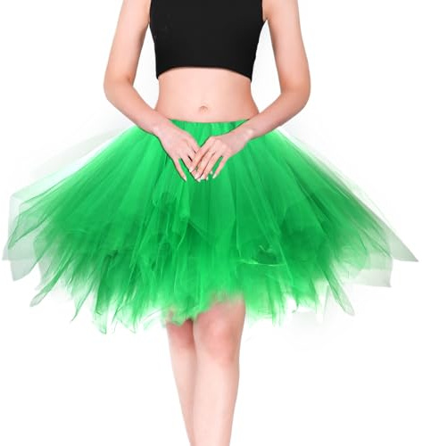 Homipooty Gonne tutù da donna, tutù corto per adulti, gonna da balletto, gonna in tulle, per donne anni '80, costume di Halloween, piuma, taglia, Verde, XXL