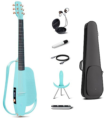 Enya Akustik Elektrische Kohlefaser Gitarre - NEXG 2 Blau 38 Zoll Smart E-Gitarre für Erwachsene mit 80W kabellosem Lautsprecher Mikrofon Ohrhörern Fußschalter Gurt Ladegerät und Gigbag (Deluxe)