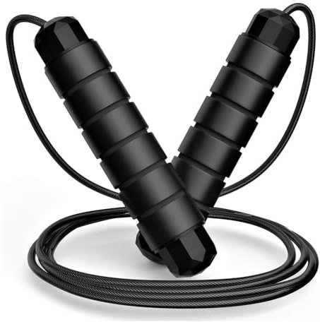 Skipping Rope - Jumping Rope Adjustable For Men Women Kids - Jump Rope For Exercise Fat burning Workout Home or Gym personal Training Rope Black