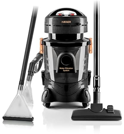 Haeger Lava-Aspiradora Multifunción para Alfombras, Moquetas, Tapicería y Coche, Limpiador de Manchas, Aspiradora Seco y Húmedo, Filtro de agua, 1200W