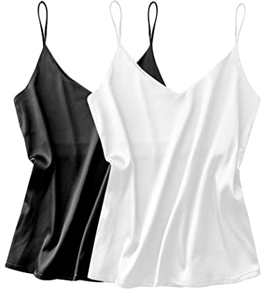 Ekouaer Caraco Satin Débardeurs D'été Femme sans Manches Mode Blouse Haut T-Shirt Top