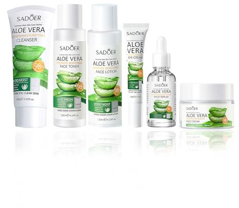 Newvenper Coffret cadeau pour les soins quotidiens de la peau à l'aloe vera - Kit de soins de la peau hydratants et nourrissants quotidiens - 6 pièces - Pour la Saint-Valentin