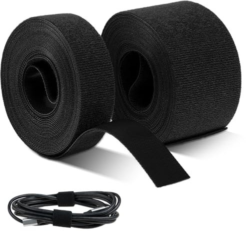 Nearockle 2 Rollen 5 m Lang Klettband, 2.5 cm+ 5 cm Breite, Selbstklebend Beidseitig Klettbandrolle, Wiederverschließbar klettverschluss für Organisieren Sie Kabel Drähte, Schläuche und mehr