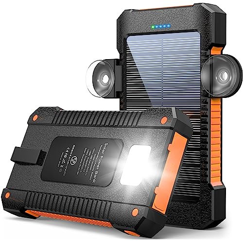 Cargador Solar 26800 mAh con Soporte de Ventosa, Power Bank Solar Baterías Externas 3 Puertos USB con Linternas luz Continua/SOSEstroboscópico Power Bank Exterior Impermeable para Teléfono Celular