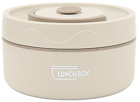 Electric Lunch Box,Thermo Food Jar Thermal Cooking Pot 420ml 304 Stainless Steel Double Layer Portable Round Shape Thermal Lunch Container for Car Truck Office (Insulated Style, Creamy White)