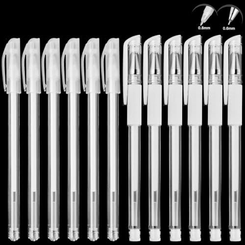 TOPBELIEF vit Gelpenna 12 stycken 0,6 mm och 0,8 mm spets, svart papper, vit highlight skissa pennor