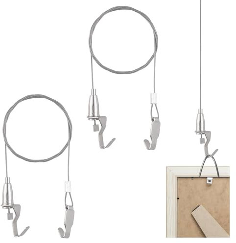 UFURMATE Kit de suspension de photos avec crochets, 2 cordes réglables en acier inoxydable pour affichage d'art, miroir, panier (1 m)