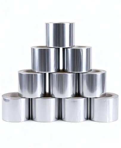 SEESUNO Pack of 10 50mm x 10m Aluminium Foil Tape, Waterproof Heat Resistant Foil Tape Insulation for Pipes Repairing