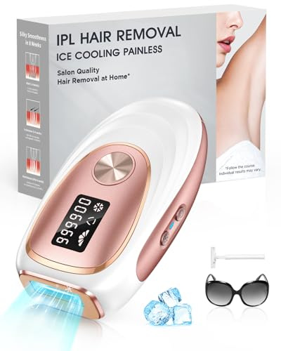 Haarlosy IPL Laser Hair Removal Device for Women and Men with Ice Cooling Painless Salon Quality Results at Home, Lazer Hair Remover for Face Bikini Line Body, 5 Levels, 999,900 Flash Light, Rose