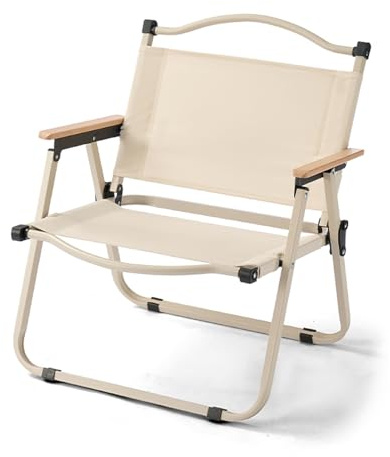Silla plegable portátil ligera para camping, senderismo, picnic, pesca y caza, fácil de montar, diseño de madera de haya, tamaño grande (blanco)