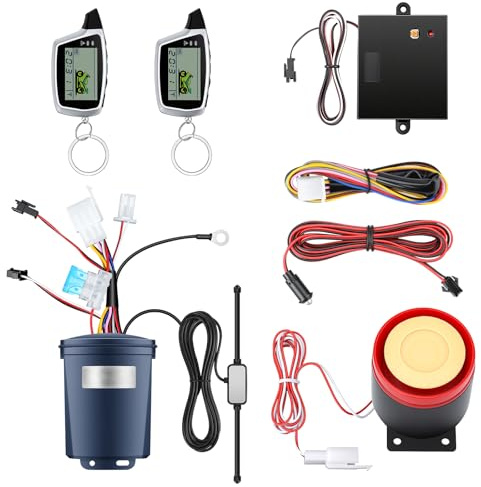 LNKERCO Motorcycle Alarm with 2-Way LCD Remote & Engine Cut Off - 12V DC Anti-Theft Security System, 115dB Siren, Waterproof Sensor, Remote Start for Motorcycle, Scooter, ATV