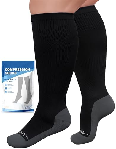 AMITOFO Plus Size Compression Socks 20-30mmHg Wide Calf with Seamless Toe, Graduated Support Stockings for Women Men, for Nurses Pregnancy Edema Flying Travel Circulation Relief