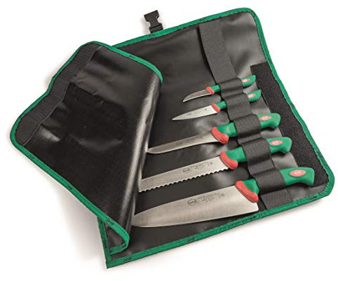Sanelli Set 5 coltelli Premana Professional Rotolo Cuoco, Cordura, Nero/Verde