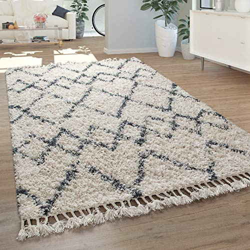 Paco Home Tappeto Shaggy a pelo corto per soggiorno o camera da letto in diversi design, colori e misure, Dimensione:120x170 cm, Colore: Crema 13