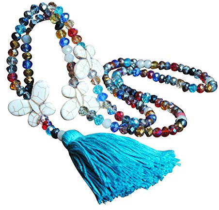Amorar Elegant Pullover Kette Halsschmuck Böhmen Halskette Bunt Kristall Bead Schnur Lange Damen-Halskette Mit Quaste Anhänger Sweater Halsschmuck für Frauen