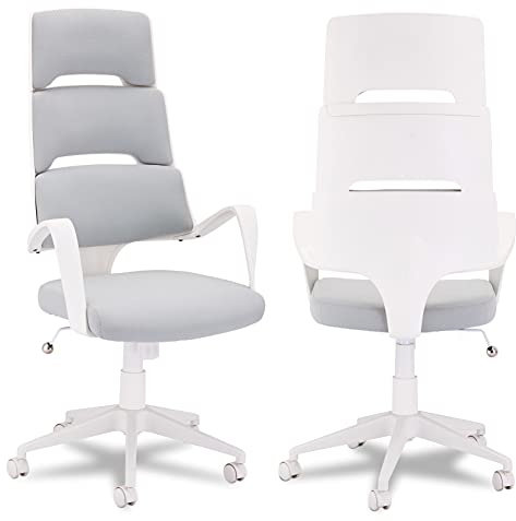 Ibbe Design Ergonomisch Weiss Grau Bürostuhl Schreibtischstuhl Domo mit Armlehne, Höhenverstellbar, Drehstuhl, Belastbar bis zu 150kg, 62x63x128 cm