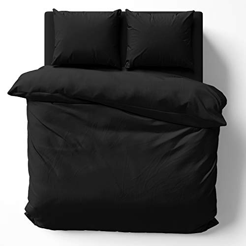 Alreya Mako Satin Housse de Couette (Juste la Housse) 100% Coton - 200x220 cm Noir - Seulement la Housse de Couette avec Fermeture éclair