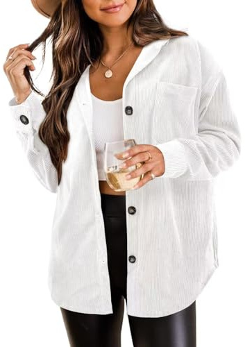 ZOLUCKY Casual Summer Shacket for Women Long Sleeve Button Down Shacket Jacket Boyfriend Blouses Tops, White XL