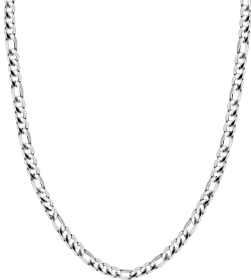AURSTORE Collier Chaine Homme Figaro en Acier inoxydable Argenté -Longeur 50cm, 55 cm et 60 cm au choix, Acier inoxydable, Pas de gemme