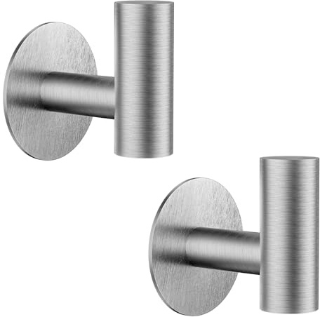 YUET 2 Piezas Adhesivo Gancho De Toalla De Baño, Pegado Chaqueta Metálica Puerta Pesada SUS304 Acero Inoxidable Toalla Bata Armario Ropa Asiento Esponja, Adecuado (Plata Cepillada)